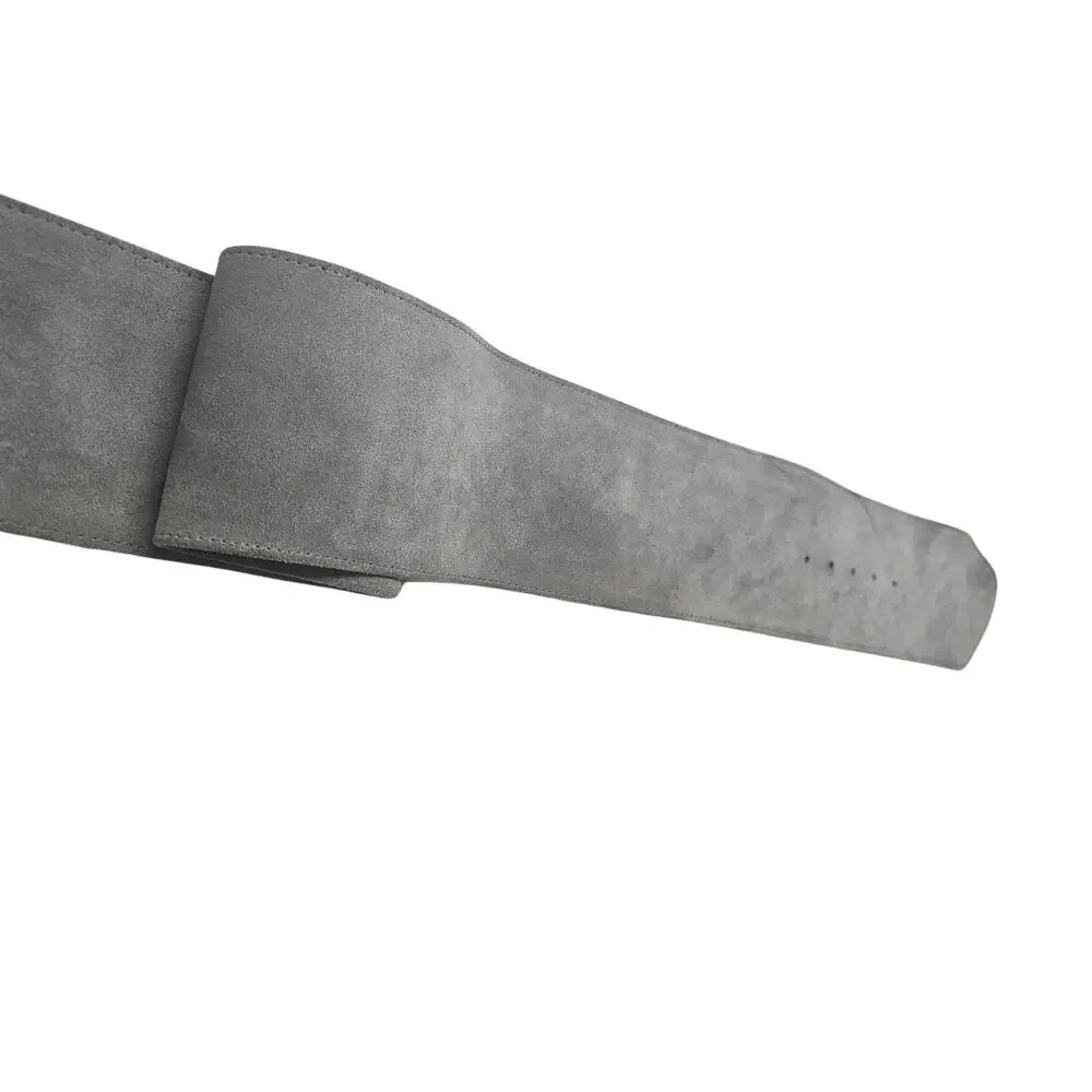 Avignon Genuine Leather Gray Suede Wide Cinching Belt Gold Pull Through Buckle